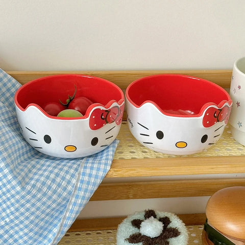 Kawaii Pink Angel Bow Hello Kitty Bowl Tableware Decoration Cartoon Charm Japanese Harajuku Hello Kitty Bowl Gifts