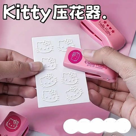 Anime Sanrio Hello Kitty Stapler Embosser Metal Embossing Punch Cartoon Student Notebook Stamp Embosser School Supplies Gifts