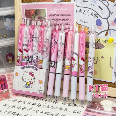 Sanrio 6pcs Series Gel Pen 0.55mm Refill Hello Kitty, Y2k, Cinnamoroll, Kuromi & My Melody