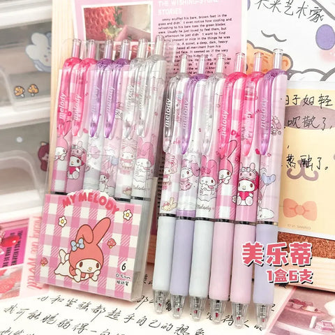 Sanrio 6pcs Series Gel Pen 0.55mm Refill Hello Kitty, Y2k, Cinnamoroll, Kuromi & My Melody