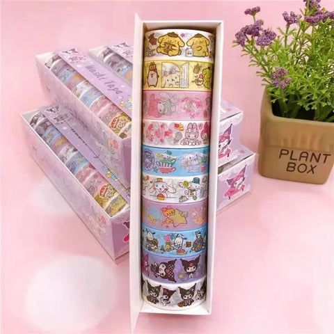 Sanrio Series Hello Kitty Kuromi Melody Tape 10 Volumes of Cartoon Stickers Cute Children Gift Material Decorative Stickers