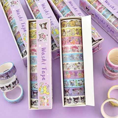 Sanrio Series Hello Kitty Kuromi Melody Tape 10 Volumes of Cartoon Stickers Cute Children Gift Material Decorative Stickers