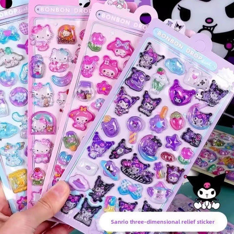 Cartoon Sanrio Characters Kuromi 3D Three-dimensional Embossed Luminous Stickers Cute Creative Children's Toy Stickers Wholesale