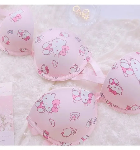 Hot Cute Sanrio Bra Set Hello Kitty Sweet Underwear Panties And Bra Set Push-Up Bra Comic Underwear Sexy Pure Desire Girl Gift