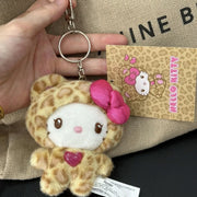 MINISO Hello Kitty Kawaii Cat Keychain Cute Plush Doll Bag Charm with Bow Leopard Print Zipper Pull Gift for Girls Stuffed Toys