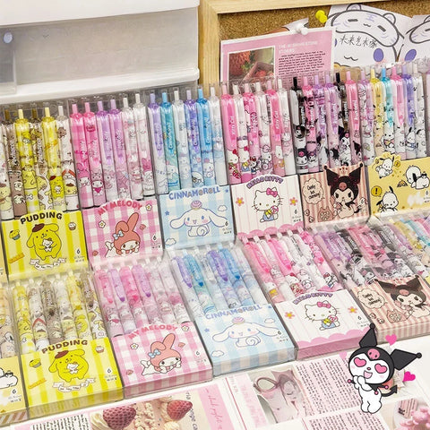 Sanrio 6pcs Series Gel Pen 0.55mm Refill Hello Kitty, Y2k, Cinnamoroll, Kuromi & My Melody