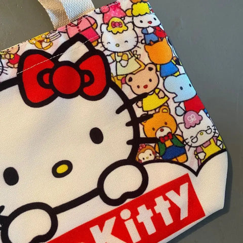 Sanrio Canvas Bag Cartoon Kate Cat Portable Shoulder Bag Japanese Light And Large Capacity Shopping Bag Travel Bag Gift Toy