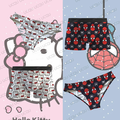 2025 Hot Sale Hello Kitty &Spider-Man  Men's underwear lady panty Oversized Suit couple outfits S-4XL