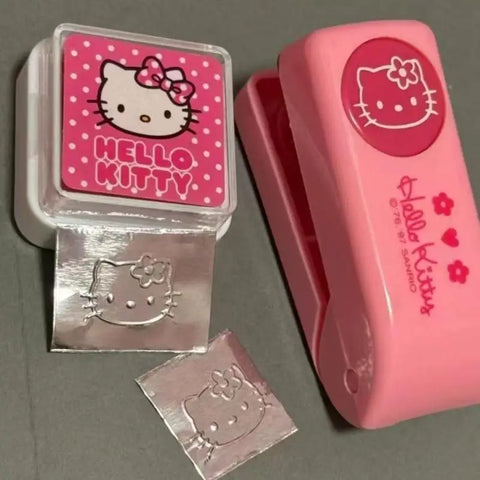 Anime Sanrio Hello Kitty Stapler Embosser Metal Embossing Punch Cartoon Student Notebook Stamp Embosser School Supplies Gifts