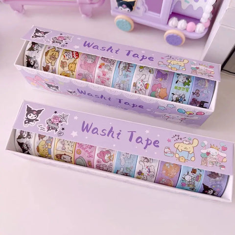 Sanrio Series Hello Kitty Kuromi Melody Tape 10 Volumes of Cartoon Stickers Cute Children Gift Material Decorative Stickers
