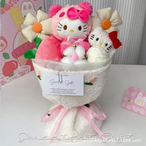 Sanrio Anime Kuromi Plush Flower Bouquet Cartoon Hellokitty Cinnamoroll Stuffed Plush Toy Kawaii Decor Doll Girl Valentine Gift