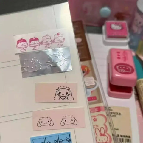 Anime Sanrio Hello Kitty Stapler Embosser Metal Embossing Punch Cartoon Student Notebook Stamp Embosser School Supplies Gifts