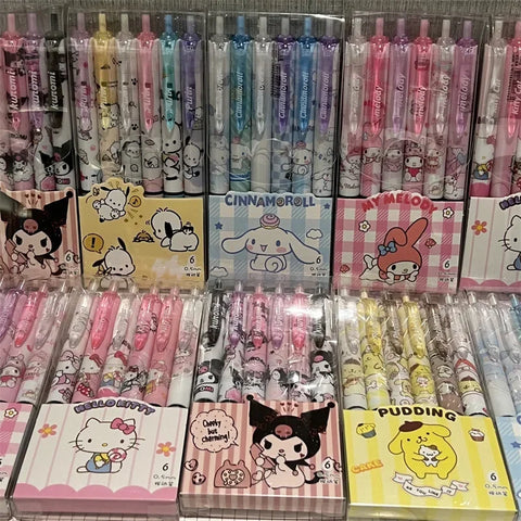 Sanrio 6pcs Series Gel Pen 0.55mm Refill Hello Kitty, Y2k, Cinnamoroll, Kuromi & My Melody
