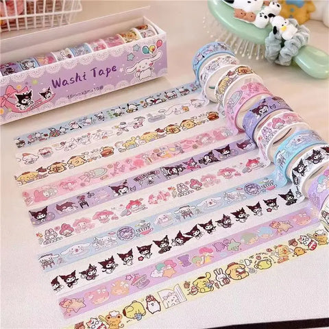 Sanrio Series Hello Kitty Kuromi Melody Tape 10 Volumes of Cartoon Stickers Cute Children Gift Material Decorative Stickers