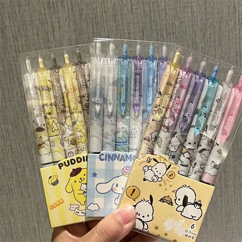 Sanrio 6pcs Series Gel Pen 0.55mm Refill Hello Kitty, Y2k, Cinnamoroll, Kuromi & My Melody