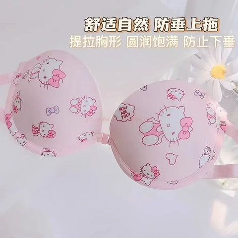 Hot Cute Sanrio Bra Set Hello Kitty Sweet Underwear Panties And Bra Set Push-Up Bra Comic Underwear Sexy Pure Desire Girl Gift