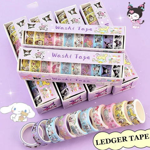 Sanrio Series Hello Kitty Kuromi Melody Tape 10 Volumes of Cartoon Stickers Cute Children Gift Material Decorative Stickers