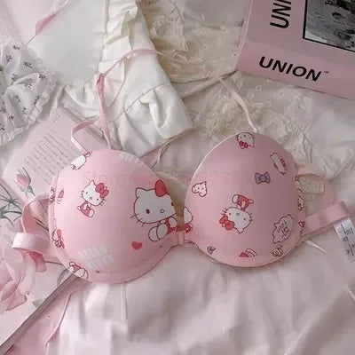 Hot Cute Sanrio Bra Set Hello Kitty Sweet Underwear Panties And Bra Set Push-Up Bra Comic Underwear Sexy Pure Desire Girl Gift