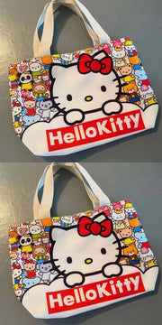 Sanrio Canvas Bag Cartoon Kate Cat Portable Shoulder Bag Japanese Light And Large Capacity Shopping Bag Travel Bag Gift Toy