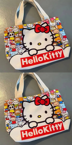 Sanrio Canvas Bag Cartoon Kate Cat Portable Shoulder Bag Japanese Light And Large Capacity Shopping Bag Travel Bag Gift Toy