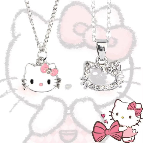 Hello Kitty Pendant Necklaces Fashion Bow Cute Cat Necklace For Women Men Jewelry Accessories Gifts Girl Metal KT Cat Pendant