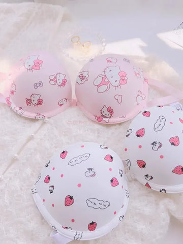 Hot Cute Sanrio Bra Set Hello Kitty Sweet Underwear Panties And Bra Set Push-Up Bra Comic Underwear Sexy Pure Desire Girl Gift
