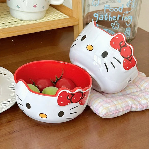 Kawaii Pink Angel Bow Hello Kitty Bowl Tableware Decoration Cartoon Charm Japanese Harajuku Hello Kitty Bowl Gifts