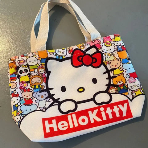 Sanrio Canvas Bag Cartoon Kate Cat Portable Shoulder Bag Japanese Light And Large Capacity Shopping Bag Travel Bag Gift Toy