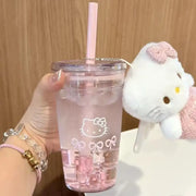 Sanrio Hello Kitty Pink Straw Cup Large-Capacity Transparent Plastic Water Cup Kawaii Plastic Student Portable Cup Birthday Gift