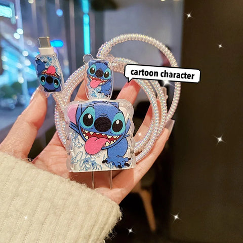 Anime Stitch Charging Data Cable Protector Winder Accessories for Iphone 20W Charger for Iphone 15 14 13 Christmas Gifts