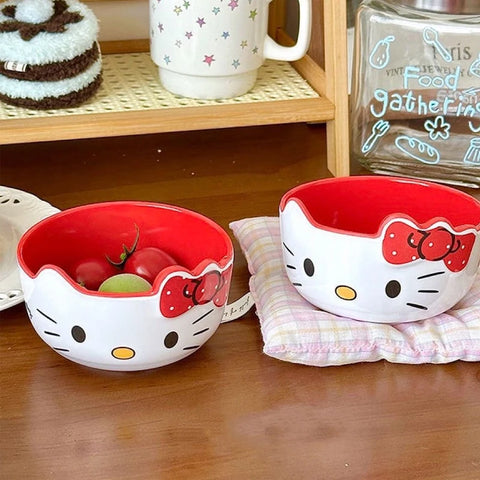Kawaii Pink Angel Bow Hello Kitty Bowl Tableware Decoration Cartoon Charm Japanese Harajuku Hello Kitty Bowl Gifts