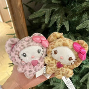 MINISO Hello Kitty Kawaii Cat Keychain Cute Plush Doll Bag Charm with Bow Leopard Print Zipper Pull Gift for Girls Stuffed Toys