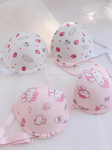 Hot Cute Sanrio Bra Set Hello Kitty Sweet Underwear Panties And Bra Set Push-Up Bra Comic Underwear Sexy Pure Desire Girl Gift
