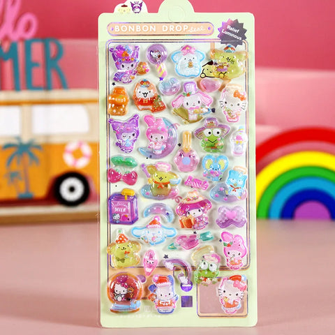 Cartoon Sanrio Characters Kuromi 3D Three-dimensional Embossed Luminous Stickers Cute Creative Children's Toy Stickers Wholesale