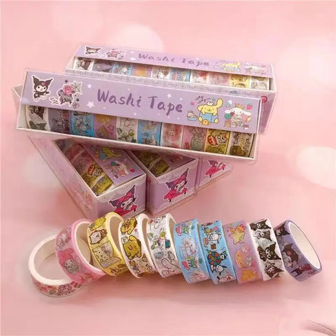 Sanrio Series Hello Kitty Kuromi Melody Tape 10 Volumes of Cartoon Stickers Cute Children Gift Material Decorative Stickers