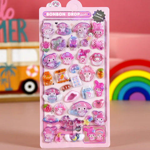 Cartoon Sanrio Characters Kuromi 3D Three-dimensional Embossed Luminous Stickers Cute Creative Children's Toy Stickers Wholesale