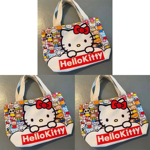 Sanrio Canvas Bag Cartoon Kate Cat Portable Shoulder Bag Japanese Light And Large Capacity Shopping Bag Travel Bag Gift Toy