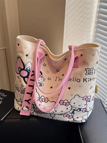 Anime Sanrio Hello Kitty Large Capacity Shoulder Bag Cartoon Kt Cat Handbag Backpack Schoolbag Holiday Christmas Halloween Gifts