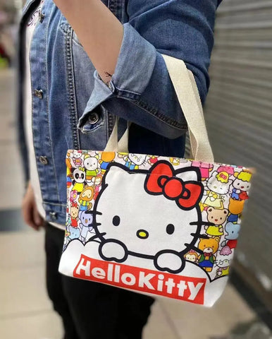 Sanrio Canvas Bag Cartoon Kate Cat Portable Shoulder Bag Japanese Light And Large Capacity Shopping Bag Travel Bag Gift Toy