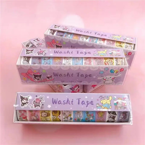 Sanrio Series Hello Kitty Kuromi Melody Tape 10 Volumes of Cartoon Stickers Cute Children Gift Material Decorative Stickers