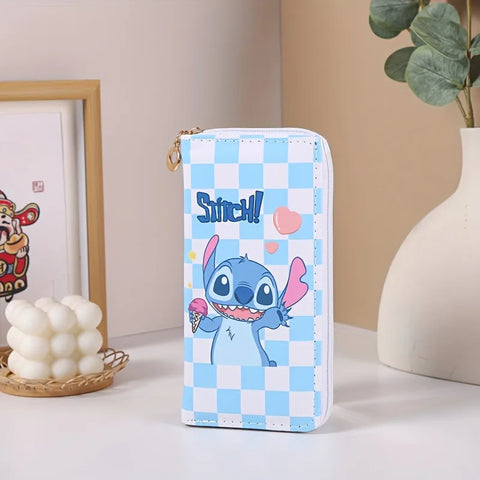 Cute Stitch Clutch Wallet with Zipper Pocket & Card Holder Vintage Style