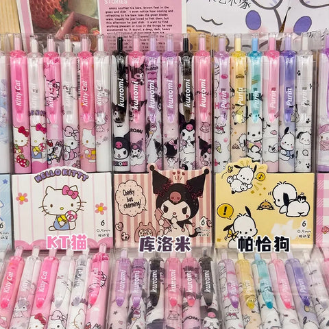 Sanrio 6pcs Series Gel Pen 0.55mm Refill Hello Kitty, Y2k, Cinnamoroll, Kuromi & My Melody