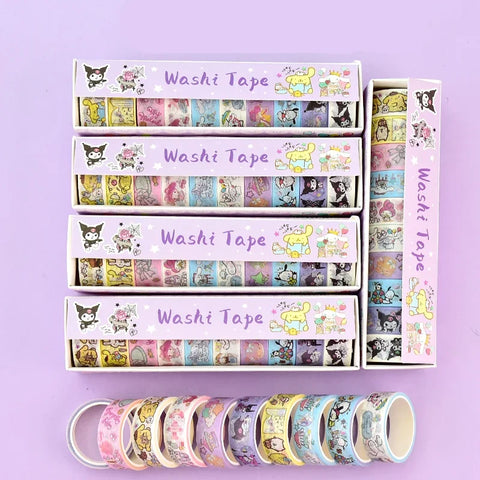 Sanrio Series Hello Kitty Kuromi Melody Tape 10 Volumes of Cartoon Stickers Cute Children Gift Material Decorative Stickers