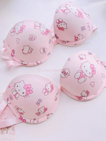 Hot Cute Sanrio Bra Set Hello Kitty Sweet Underwear Panties And Bra Set Push-Up Bra Comic Underwear Sexy Pure Desire Girl Gift