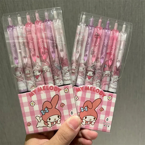 Sanrio 6pcs Series Gel Pen 0.55mm Refill Hello Kitty, Y2k, Cinnamoroll, Kuromi & My Melody