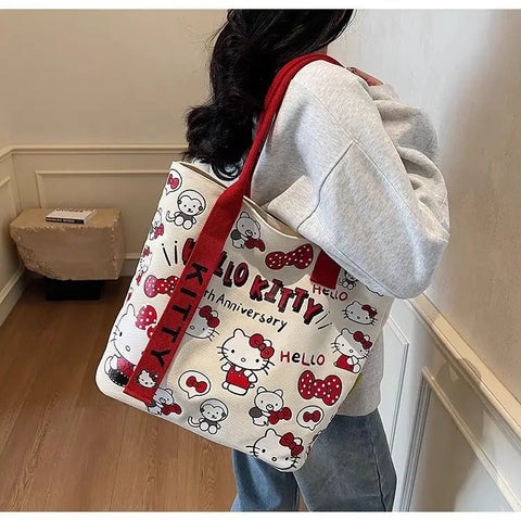 Anime Sanrio Hello Kitty Large Capacity Shoulder Bag Cartoon Kt Cat Handbag Backpack Schoolbag Holiday Christmas Halloween Gifts