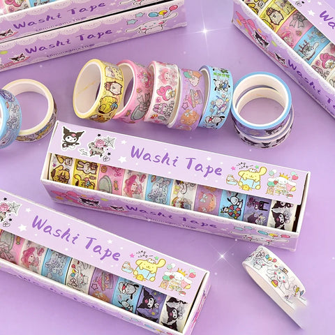 Sanrio Series Hello Kitty Kuromi Melody Tape 10 Volumes of Cartoon Stickers Cute Children Gift Material Decorative Stickers