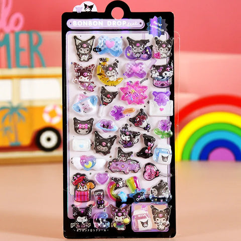 Cartoon Sanrio Characters Kuromi 3D Three-dimensional Embossed Luminous Stickers Cute Creative Children's Toy Stickers Wholesale