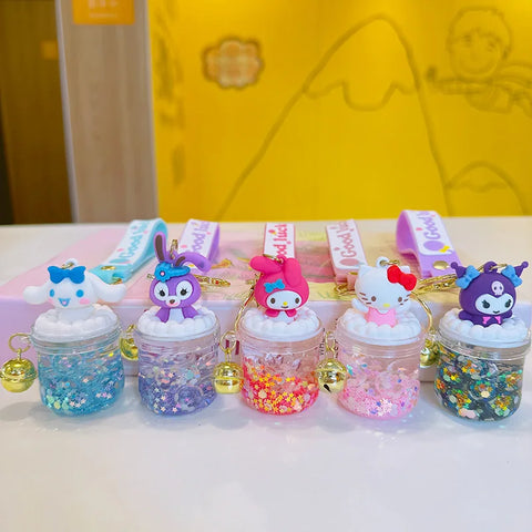 Creative Colour Sanrio Quicksand Bottle Keychain Exquisite Kuromi Kt Cat Cinnamon Roll Doll Key Chain Couple Schoolbag Pendant